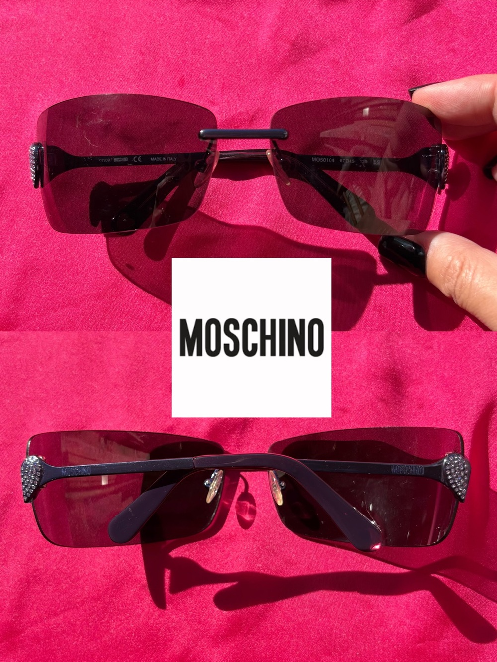 Y2K Authentic Moschino Purple Rimless Sunglasses